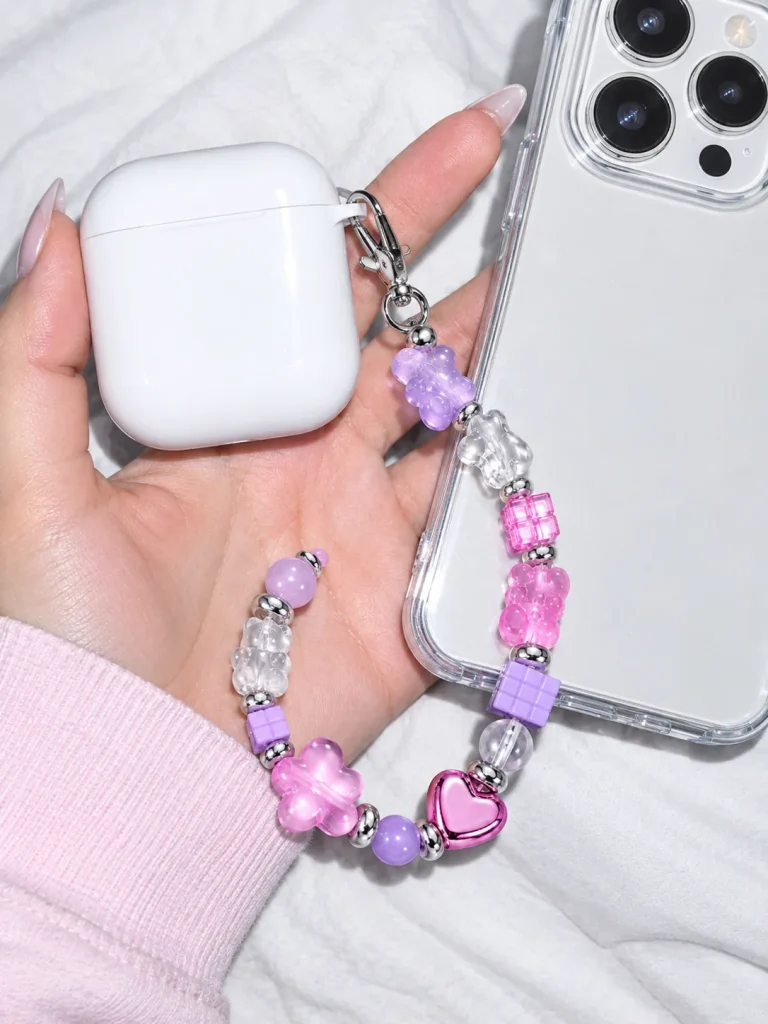 Bubble Pixel Earbud Case Charm worn or in use