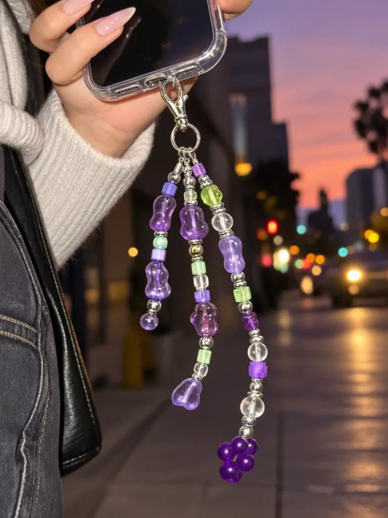 Grape Soda Cluster Charm worn or in use
