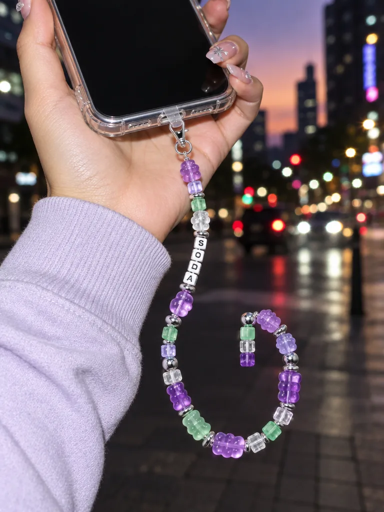 Grape Soda Pixel Strand worn or in use