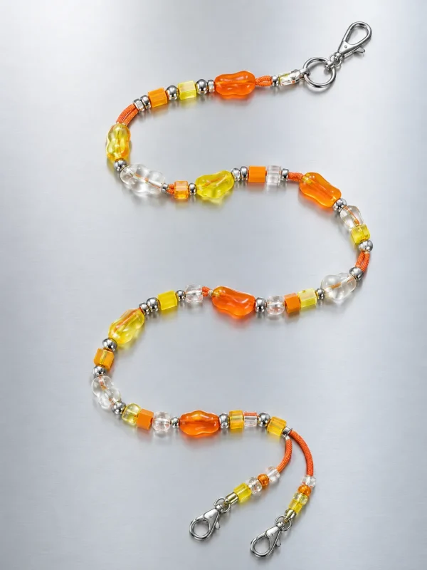 Tangerine Glitch Crossbody Lanyard, laid flat