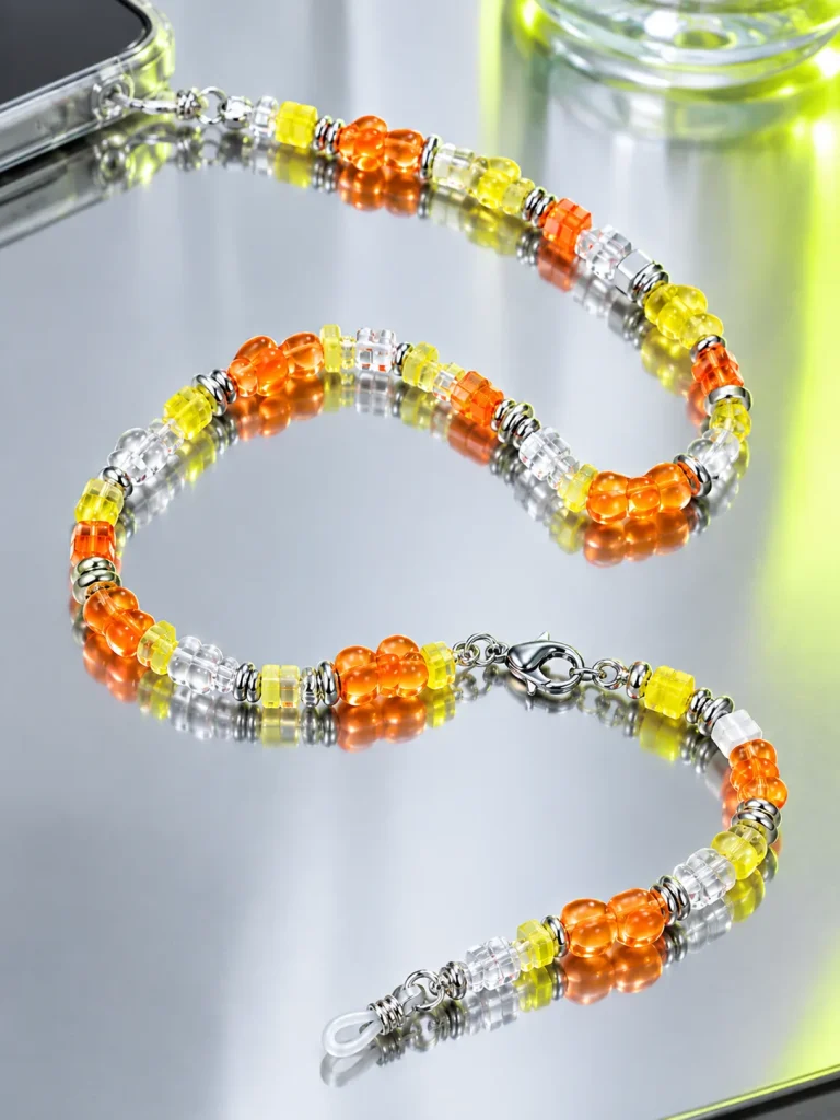 Tangerine Glitch Glasses Chain close up