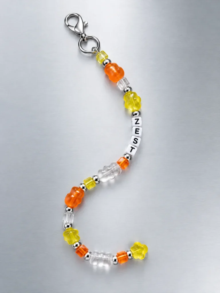Tangerine Glitch Pixel Strand, laid flat