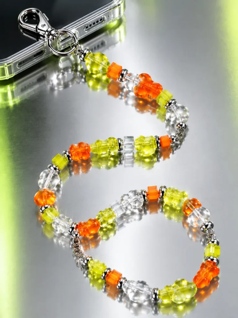 Tangerine Glitch Short Lanyard close up