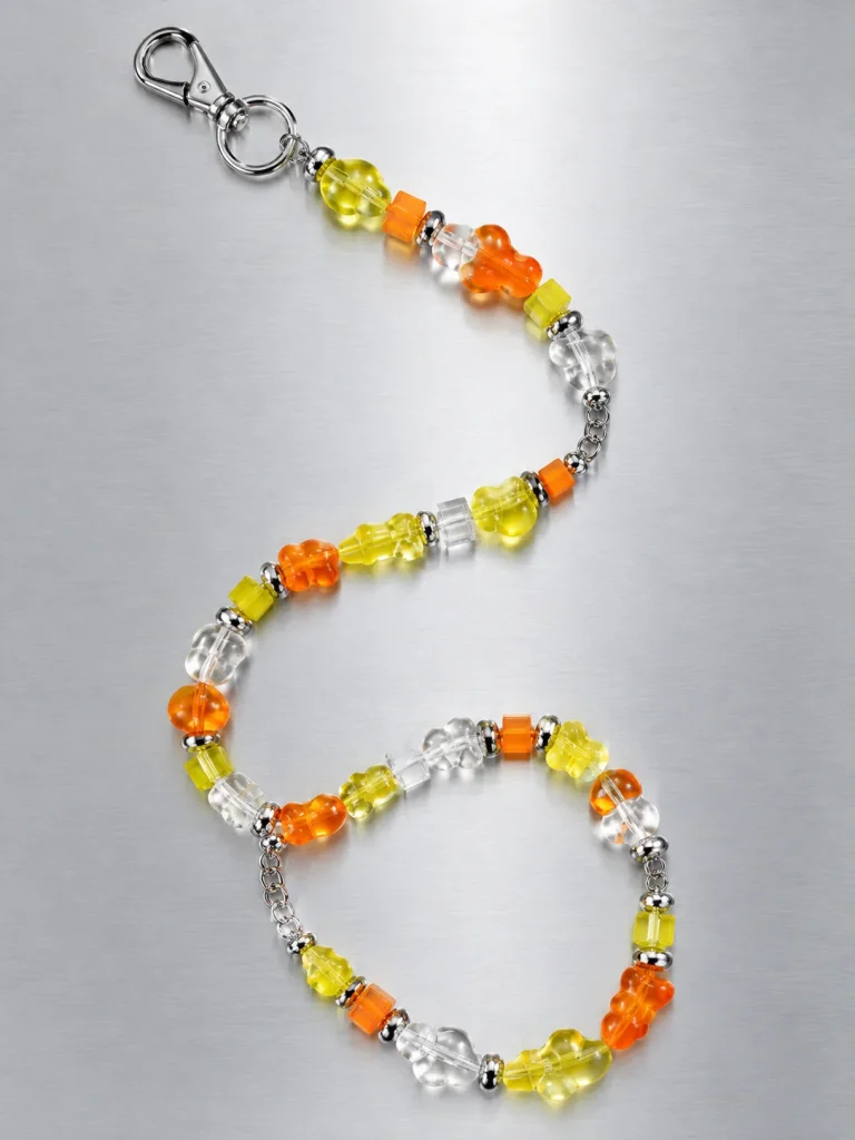 Tangerine Glitch Short Lanyard, laid flat